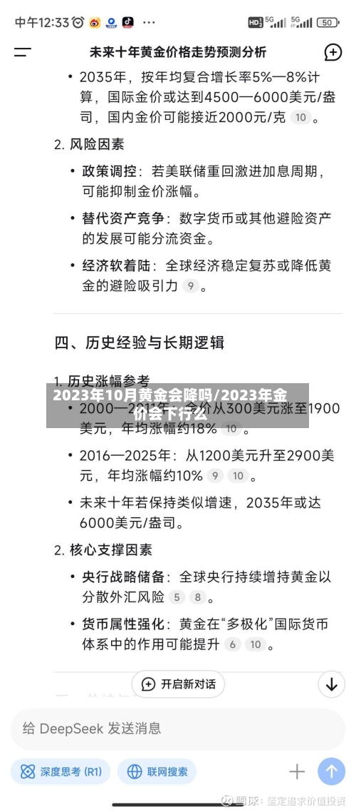2023年10月黄金会降吗/2023年金价会下行么-第1张图片